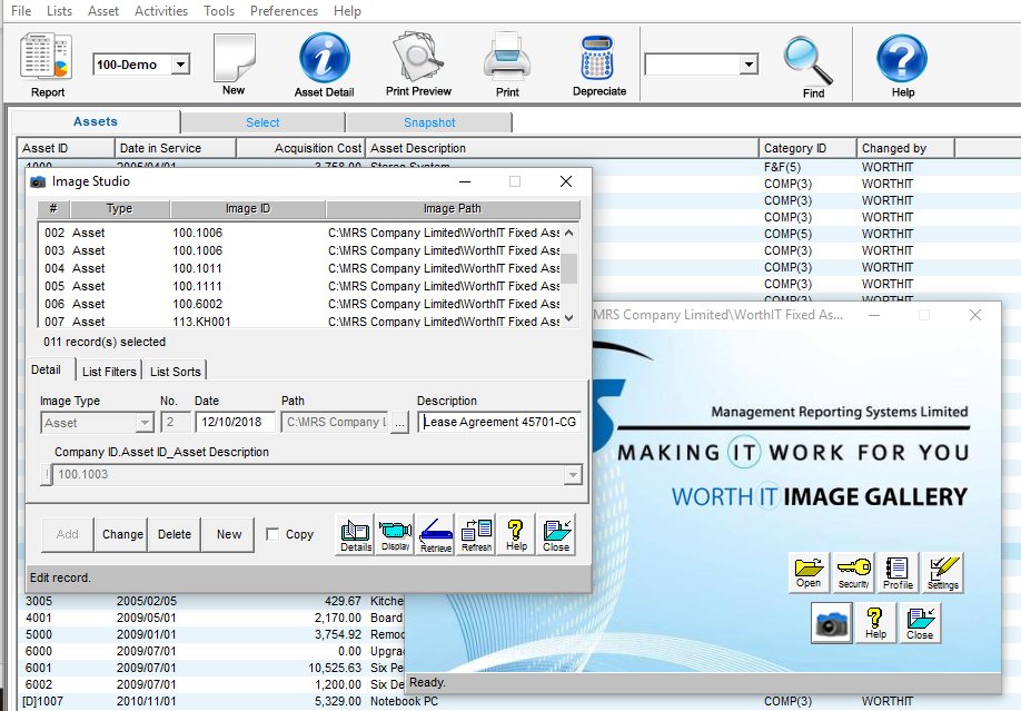 screenshot of WorthIT Fixed Assets